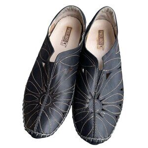 Pikolinos Womens EU 40/ US 9 Black Leather Jerez Floral Slip On Loafers Comfort